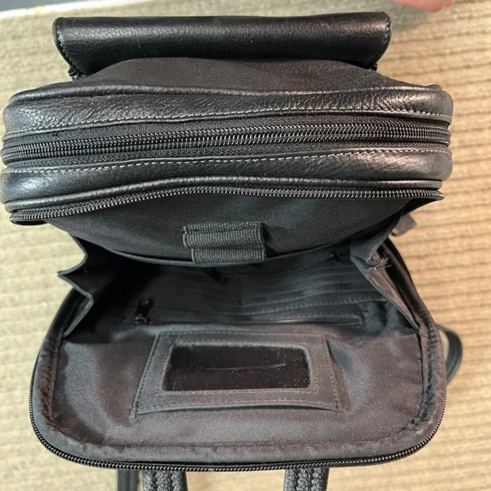Tignanello Black Pebbled Leather Mini Backpack Organizer Bag Multi Pocket